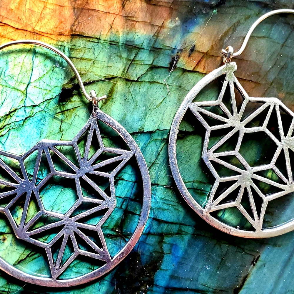 Boho Tribal Geometric Silver Earrings
